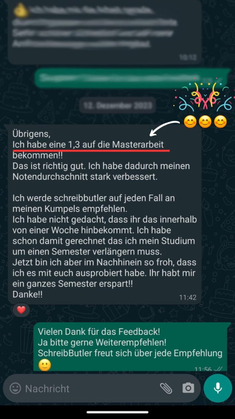 Kundenbewertung: 1,3 auf die Masterarbeit
